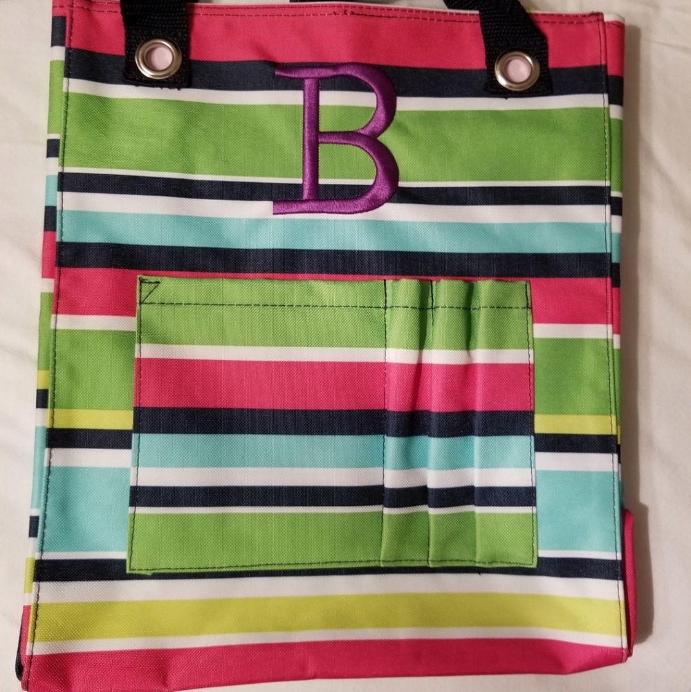 Thirty-One Tall Organizing Tote Preppy Pop "B" Initial embroidered in purple